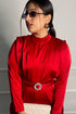 Red Power Satin Jumpsuit